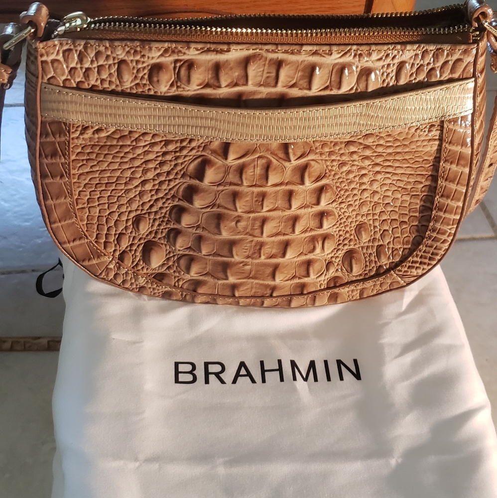 BRAHMIN**AUTHENTIC*** CYNTHIA STYLE PURSE, CROCODILE, CREAM/TAN, - Picture 2 of 12